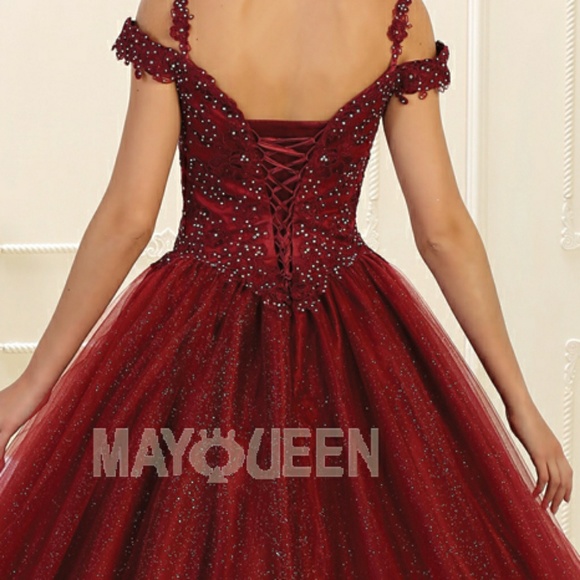 BURGUNDY BLUE PINK CHAMPAGNE EVENING BALL GOWN - Picture 4 of 8